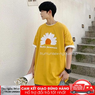 Áo thun Stee nam tay lỡ unisex form rộng overtee Hoa Cúc Bellis màu vàng chất vải cotton xịn Ngaushop Trumunisex