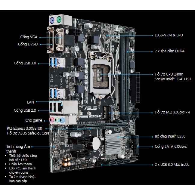 Mainboard Asus PRIME B250M-A Bo mạch chủ Asus B250m hàng cũ còn bảo hành | BigBuy360 - bigbuy360.vn