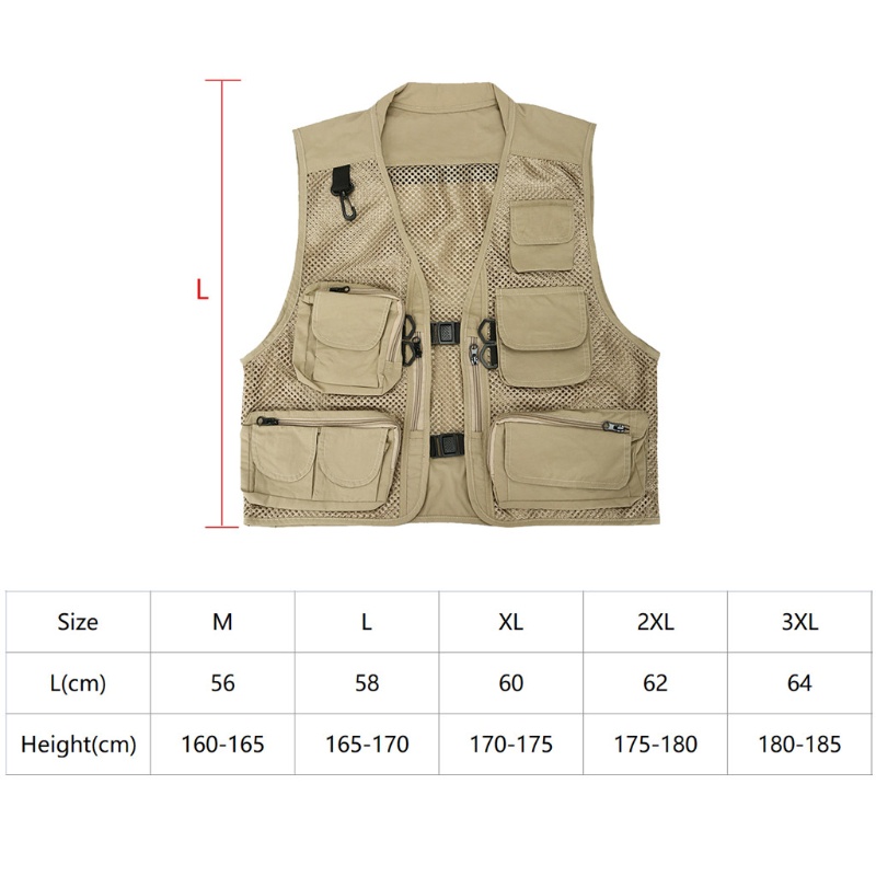 QQ* Men's Mesh Vest Multi-Pockets Quick-Dry Breathable Waistcoat for Outdoor Hunting