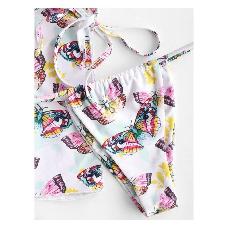 [BKN1041] &lt;ÂU&gt; SET BIKINI 3 MÓN TRẮNG HỒ ĐIỆP KÈM CHÂN VÁY