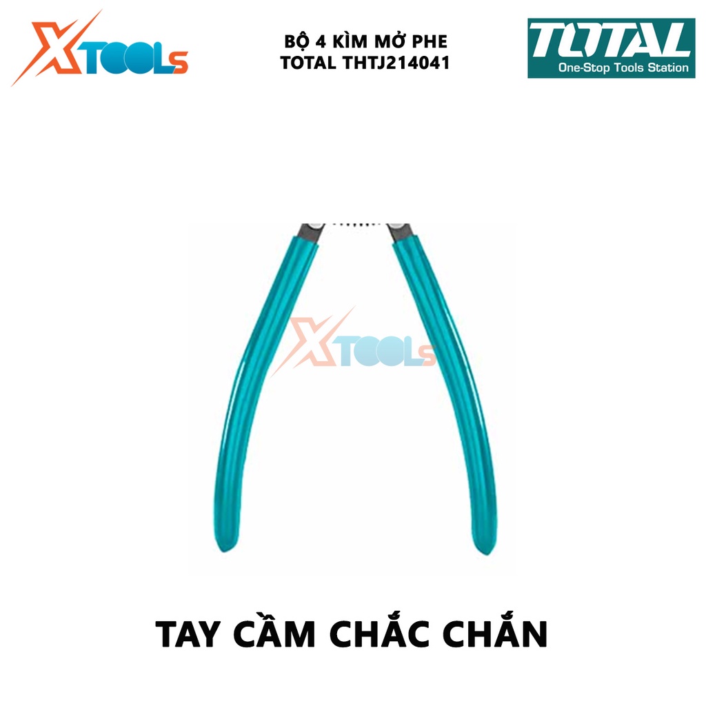 Bộ 4 kềm mở phe 125mm TOTAL THTJ214041 | bộ kìm 4 chi tiết Kích thước 5&quot;/ 125mm, Đường kính 1.3mm, Chất liệu bằng Thép c