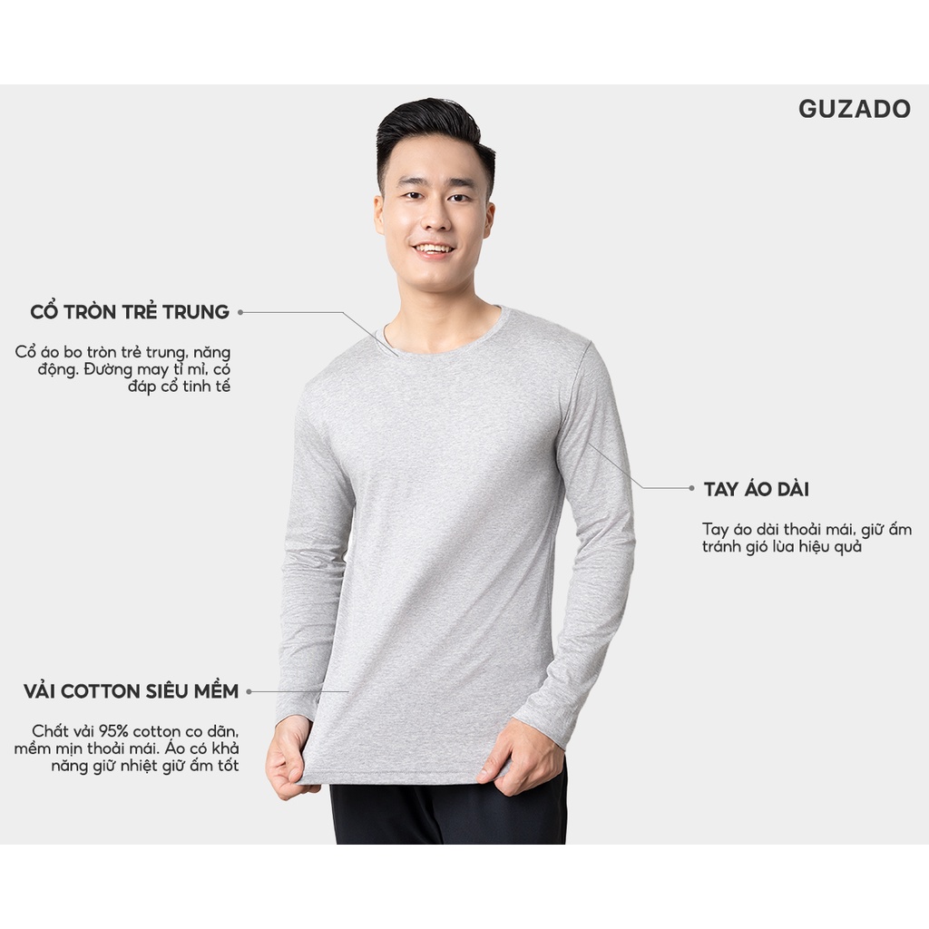 Áo sweater giữ nhiệt dài tay nam thu đông GUZADO Chất Cotton CVC Cao Cấp Co giãn 4 Chiều, vận động thoải mái GTD216