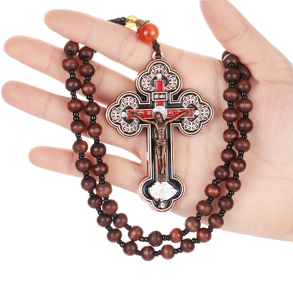 Dây chuỗi hạt gỗ mặt thánh giá Chúa Jesus