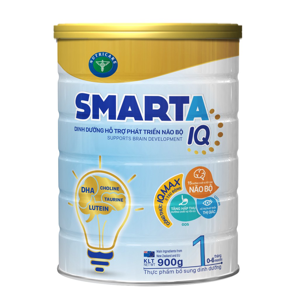 Sữa bột Nutricare SmartA IQ 1 - dinh dưỡng hỗ trợ phát triển não bộ cho bé (900g)