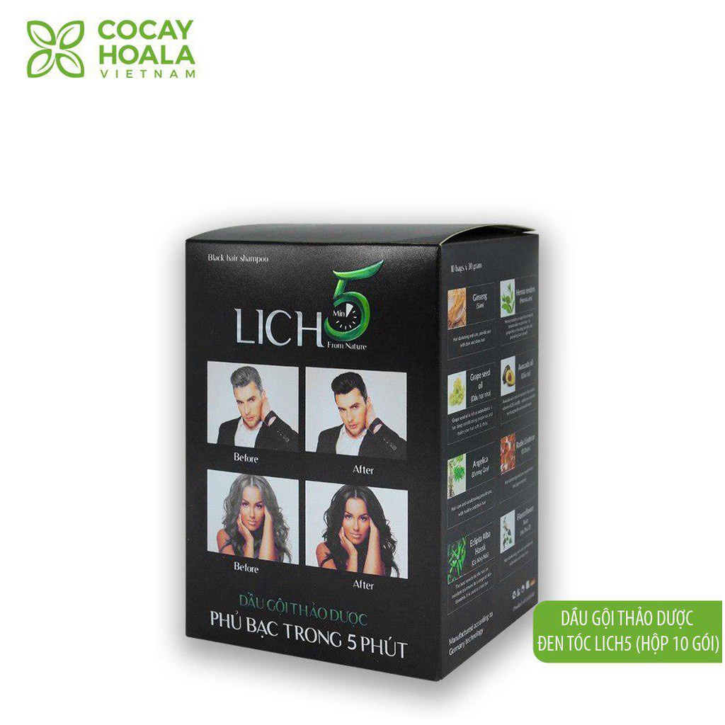 Dầu gội phủ bạc Lich5 - Cỏ cây hoa lá. Hộp 10 gói