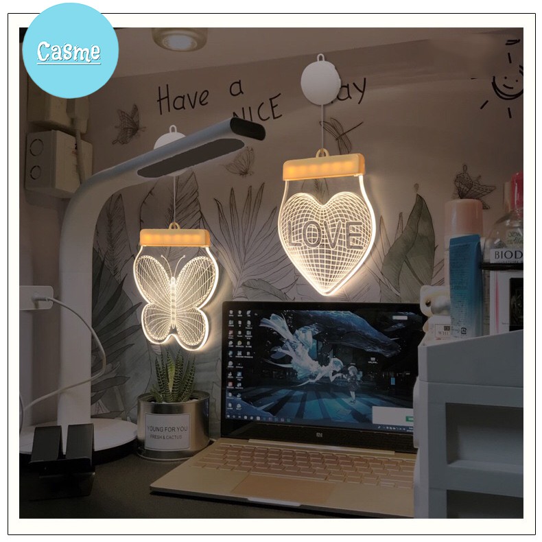 Đèn ngủ 3D, đèn LED trang trí phòng ngủ, có thể treo hoặc dán trên mặt kính và mặt gỗ - D002