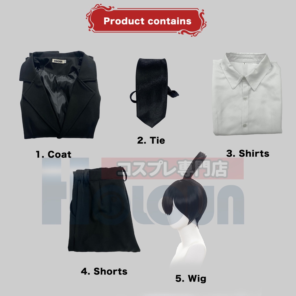 HOLOUN Anime Chainsaw Người đàn ông Cosplay Trang phục Denji Aki Hayakawa Bộ đồ đen Đồng phục Tóc giả Tóc giả Halloween Món quà Giáng sinh Mới