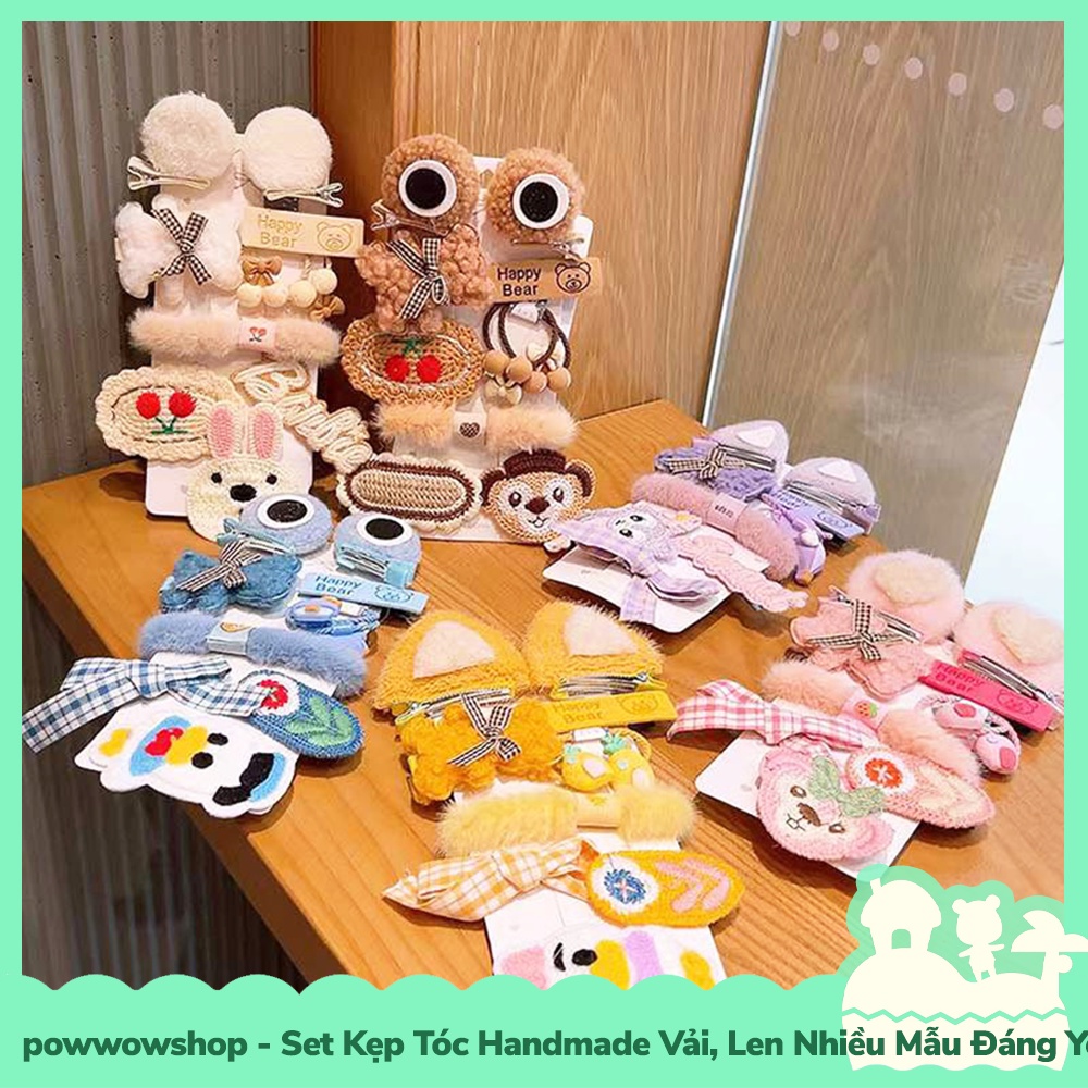 [Sẵn VN - Hỏa Tốc] Set Kẹp Tóc Handmade Vải, Len Nhiều Mẫu Đáng Yêu Hoạt Hình