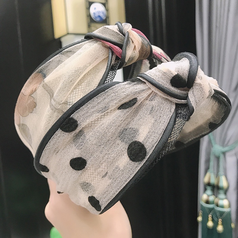 Băng Đô Vải Ren Lưới Họa Tiết Chấm Bi Thắt Nút Bản Rộng Thời Trang Cho Nữ