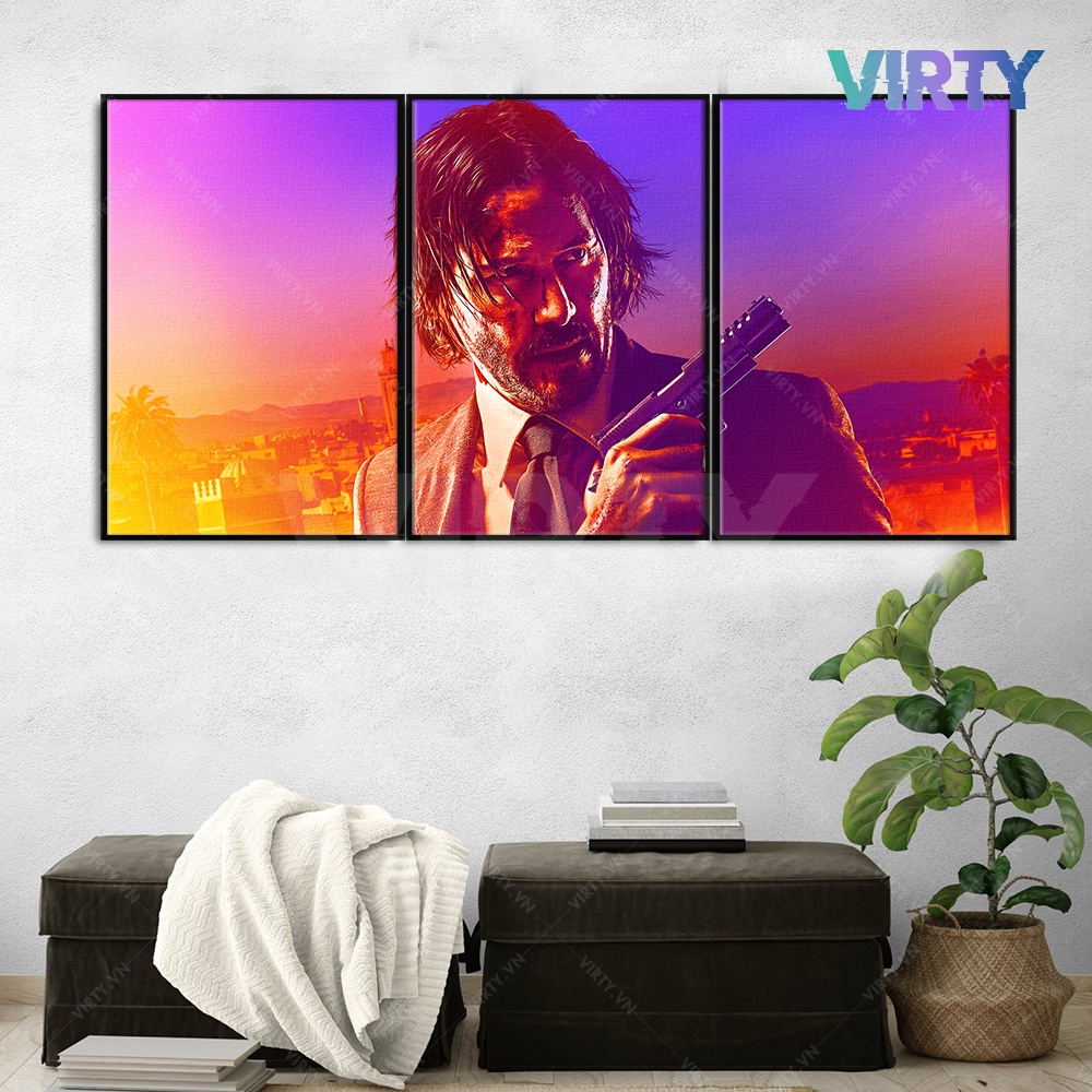 Bộ 3 Tranh treo tường phim JOHN WICK kèm khung composite VIRTY Tranh Canvas decor phòng ngủ, phòng làm việc