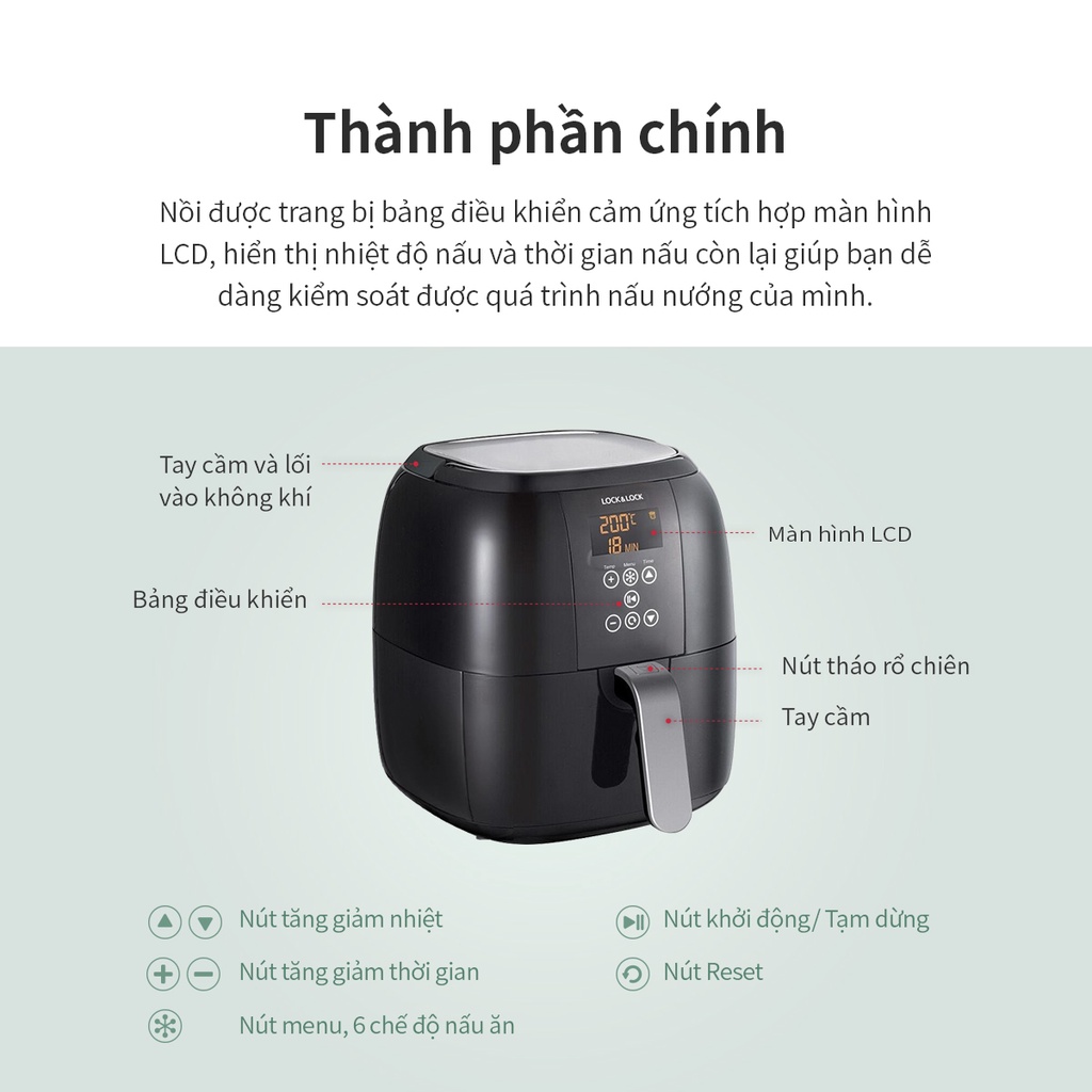 [Mã ELHADEV giảm 4% đơn 300K] Nồi Chiên Không Dầu Điện Tử Lock&amp;Lock ECF-300B