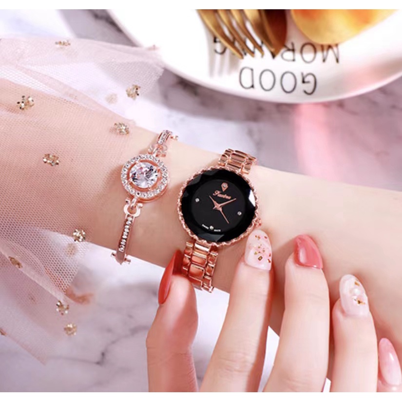 Bộ Trang Sức Mặt Đồng Hồ Bằng Da Thời Trang Cho Nữ