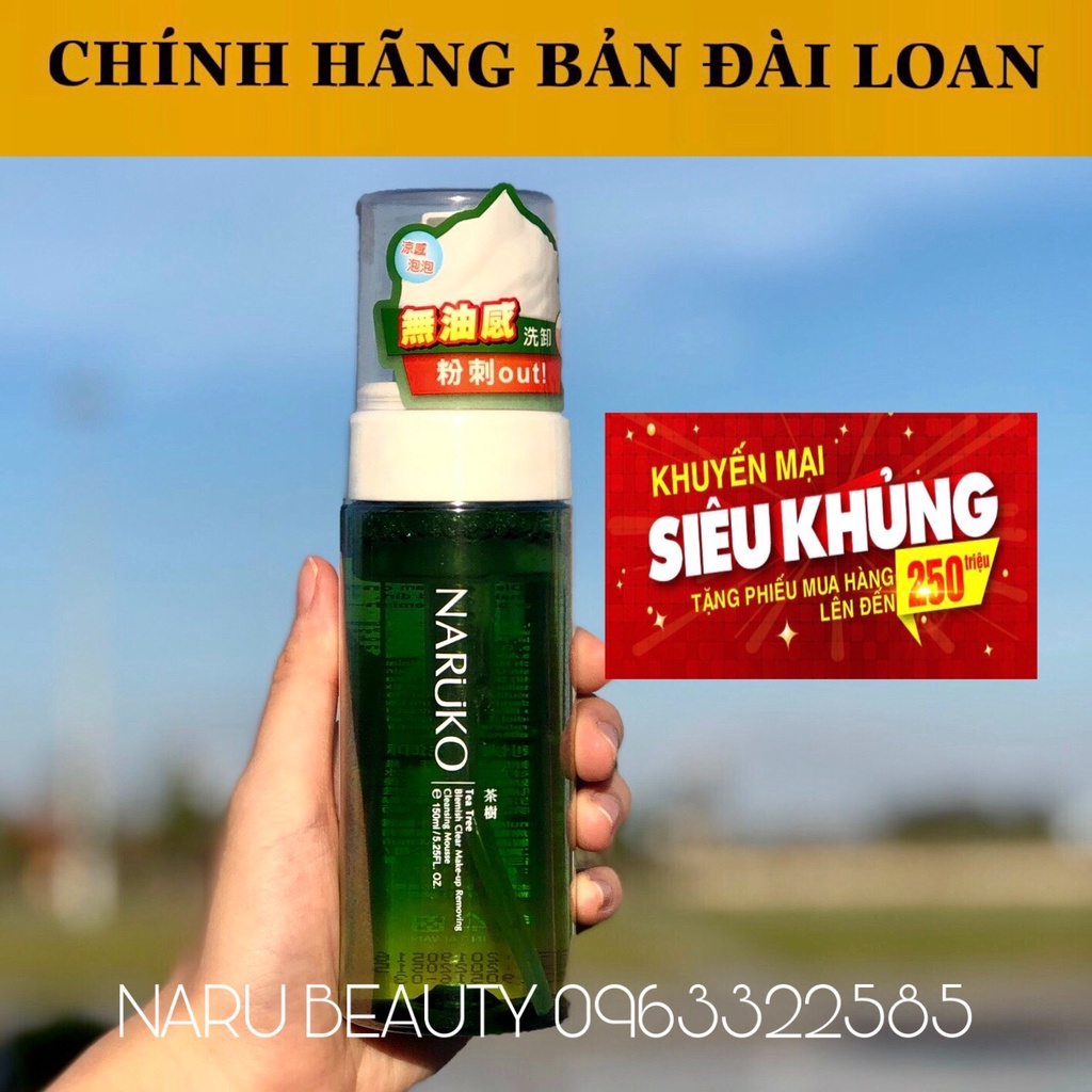 (CHÍNH HÃNG ĐÀI LOAN) Tẩy trang Naruko Dạng Bọt Naruko 3 Trong 1 Trà Tràm Dành Cho Da Dầu 150ml