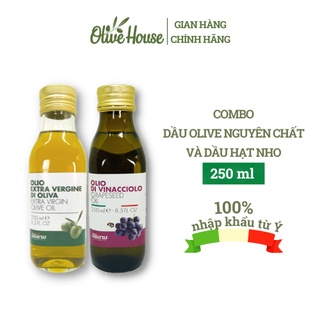 Combo Dầu Olive nguyên chất và dầu nho hạt nho nguyên chất 250ml - thương hiệu Silarus nhập khẩu từ Ý