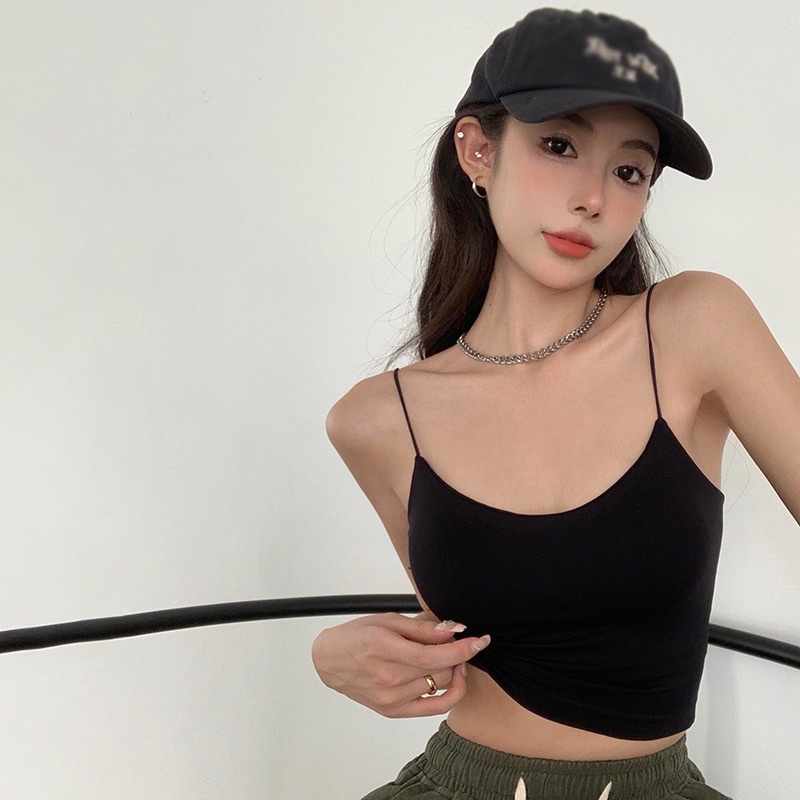 Áo Lửng Hai Dây Có Đệm Ngực Thời Trang Mùa Hè Quyến Rũ Dành Cho Nữ