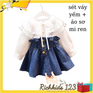 Set váy bé gái, váy yếm bò + Áo sơ mi tiểu thư, hàng cao cấp - Richkids123