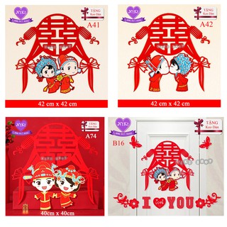*CHỮ HỶ TRANG TRÍ ĐÁM CƯỚI PHU THÊ THẮT NƠ - TẶNG KEO DÁN