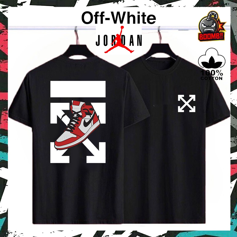 OFF WHITE Áo Thun 100% Cotton In Logo AIR JORDAN Thời Trang Cho Nam Nữ