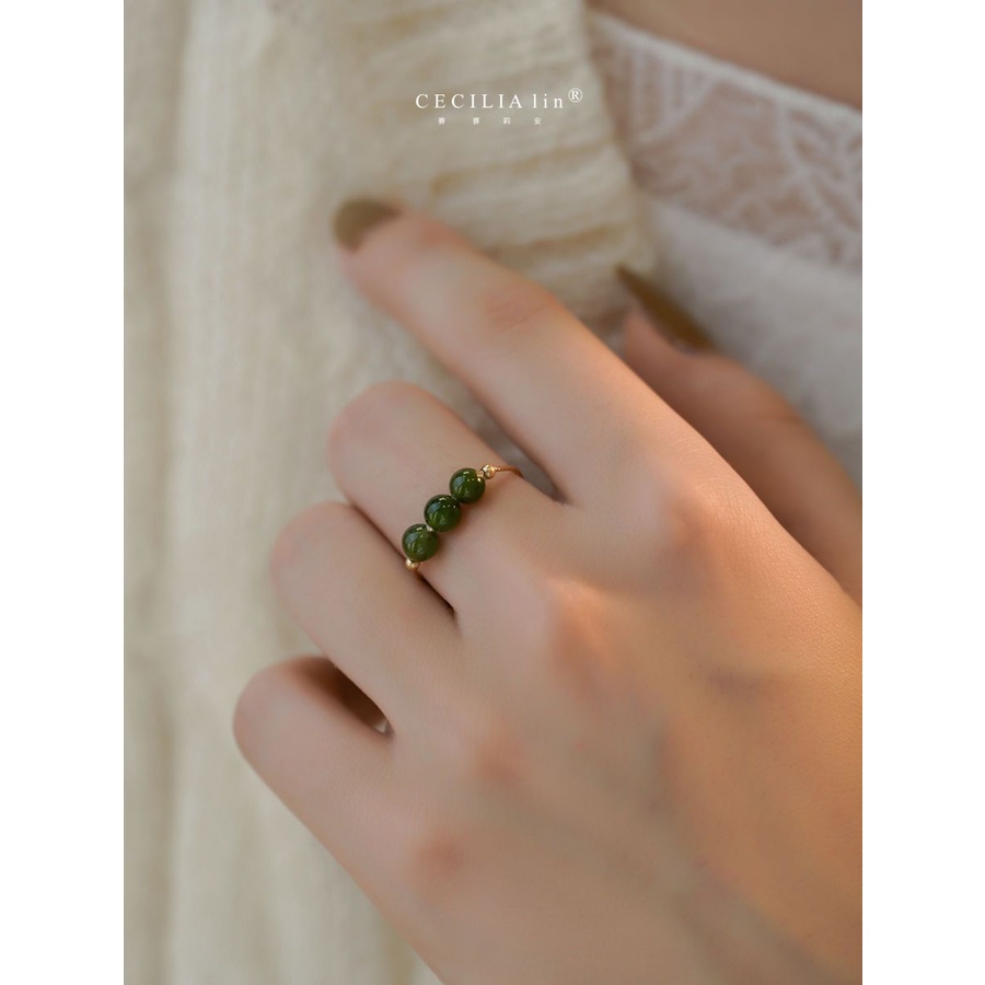 Nhẫn Đính Ngọc Bích Hetian Màu Ngọc Bích Sang Trọng Phong Cách Retro Đơn Giản Cao Cấp Cho Nữ