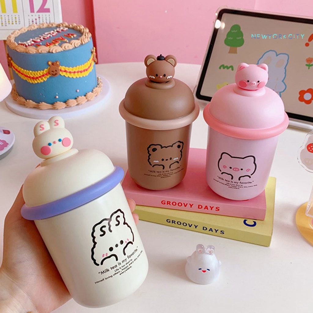 Bình Nước Giữ Nhiệt 350ML Bằng Thép Không Gỉ In Họa Tiết Hoạt Hình Dễ Mang Theo Có Thể Tái Sử Dụng