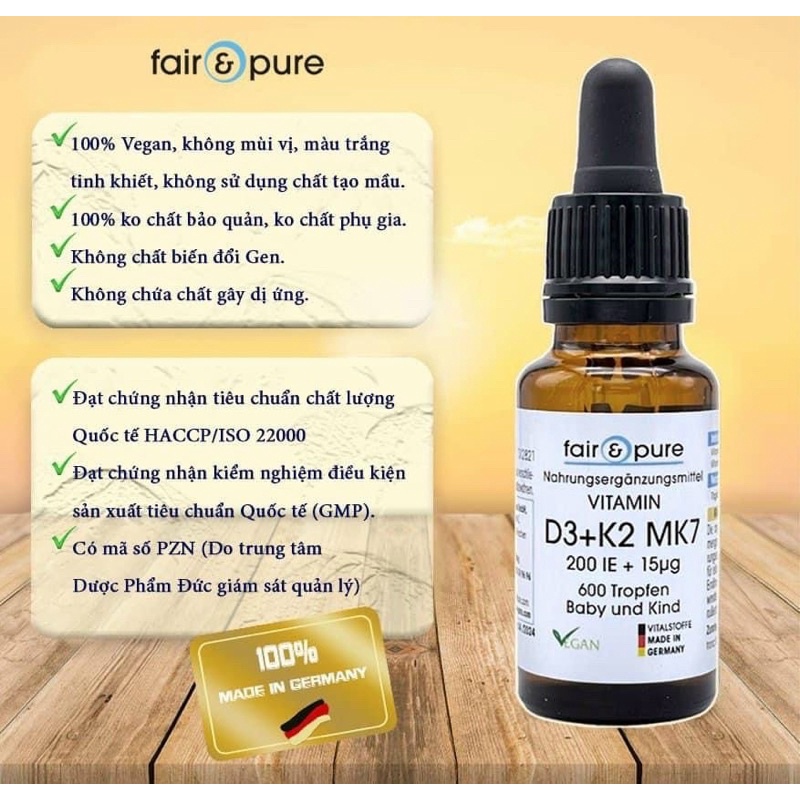 𝙑𝙞𝙩𝙖𝙢𝙞𝙣 𝘿3 𝙆2 𝙈𝙆7 Fair&Pure Đức size 20ml