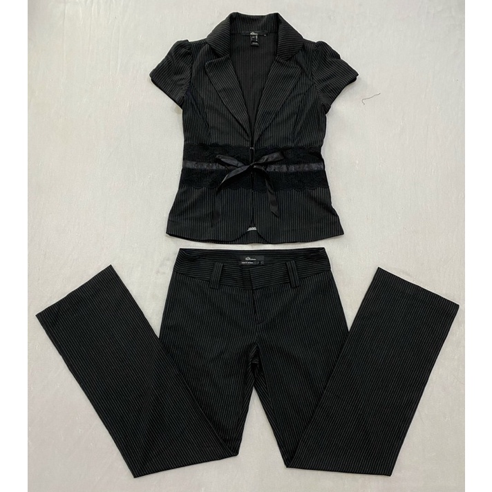 Bộ vest công sở sọc nhuyễn áo vest tay ngắn + quần dài Ninomaxx (Size S) - Thanh lý vnxk