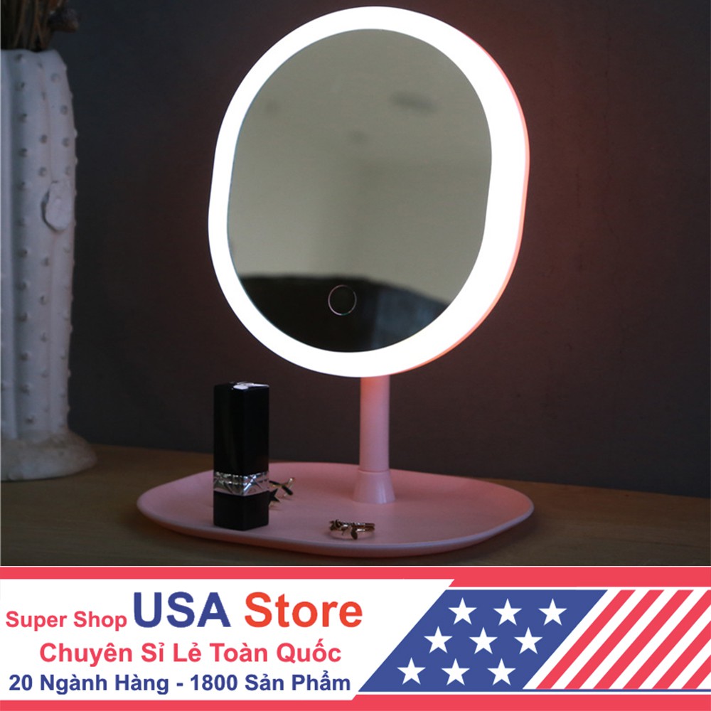 Gương Để Bàn Oval S3 - Đèn Viền Chỉnh 3 Chế Độ Sáng - Nút Cảm Ứng Autofun