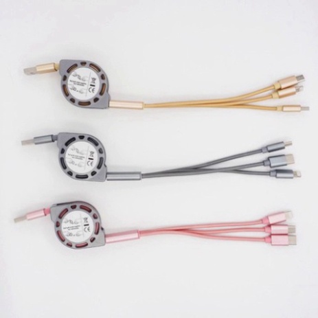 Cáp Sạc rút tròn đa năng 3 Đầu, 3 IN 1 SẠC NHANH, Dây Cao Cấp Siêu Bền Booboo.shop01
