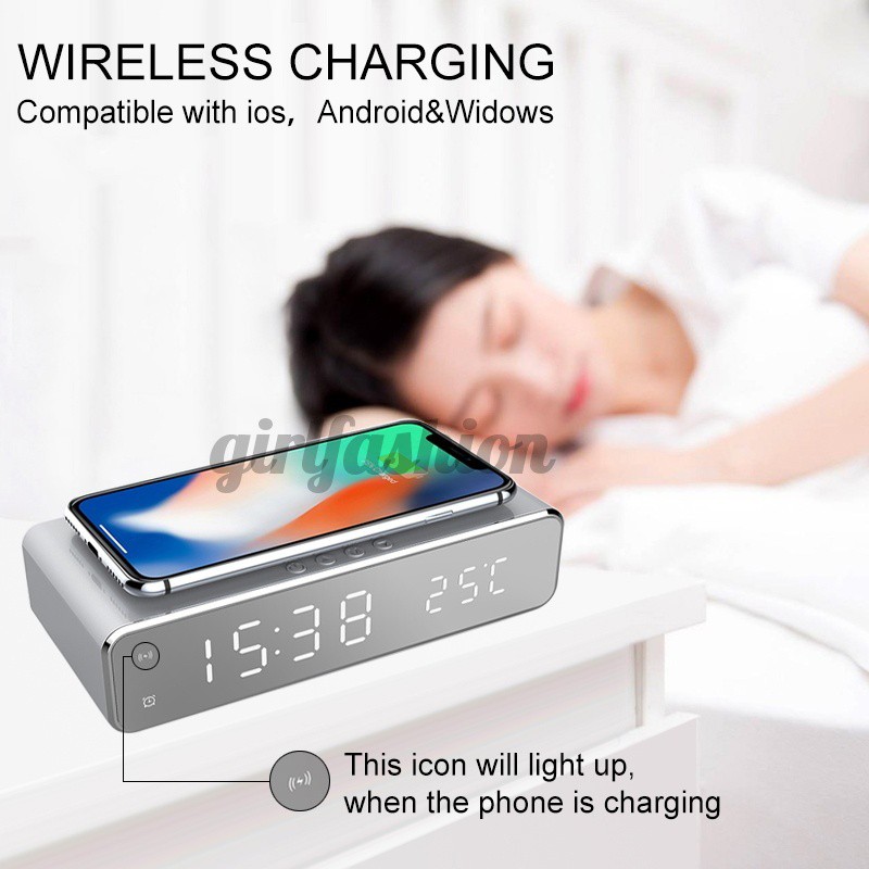 Mutifuctional Digital LED Desk Alarm USB Clock Time/Temperature Display with Thermometer Wireless Charger