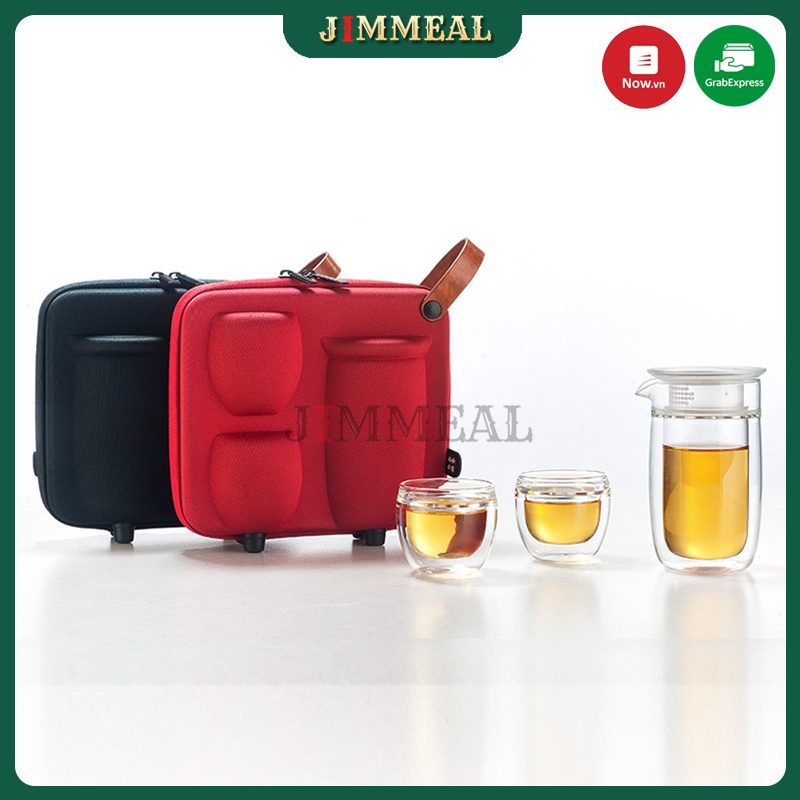 Bộ Bình Pha Trà JIMMEAL Thủy Tinh 2 Lớp Cách Nhiệt Cao Cấp Kèm Hộp Chống Sốc Thích Hợp Cho Văn Phòng, Du Lịch, Dã Ngoại