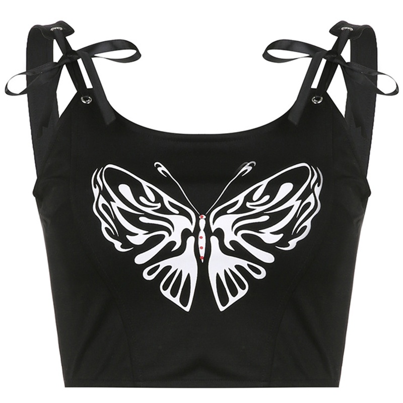 XIXI Áo Croptop Cổ Chữ U Hở Lưng In Họa Tiết Bướm Phong Cách Gothic Quyến Rũ Dành Cho Nữ