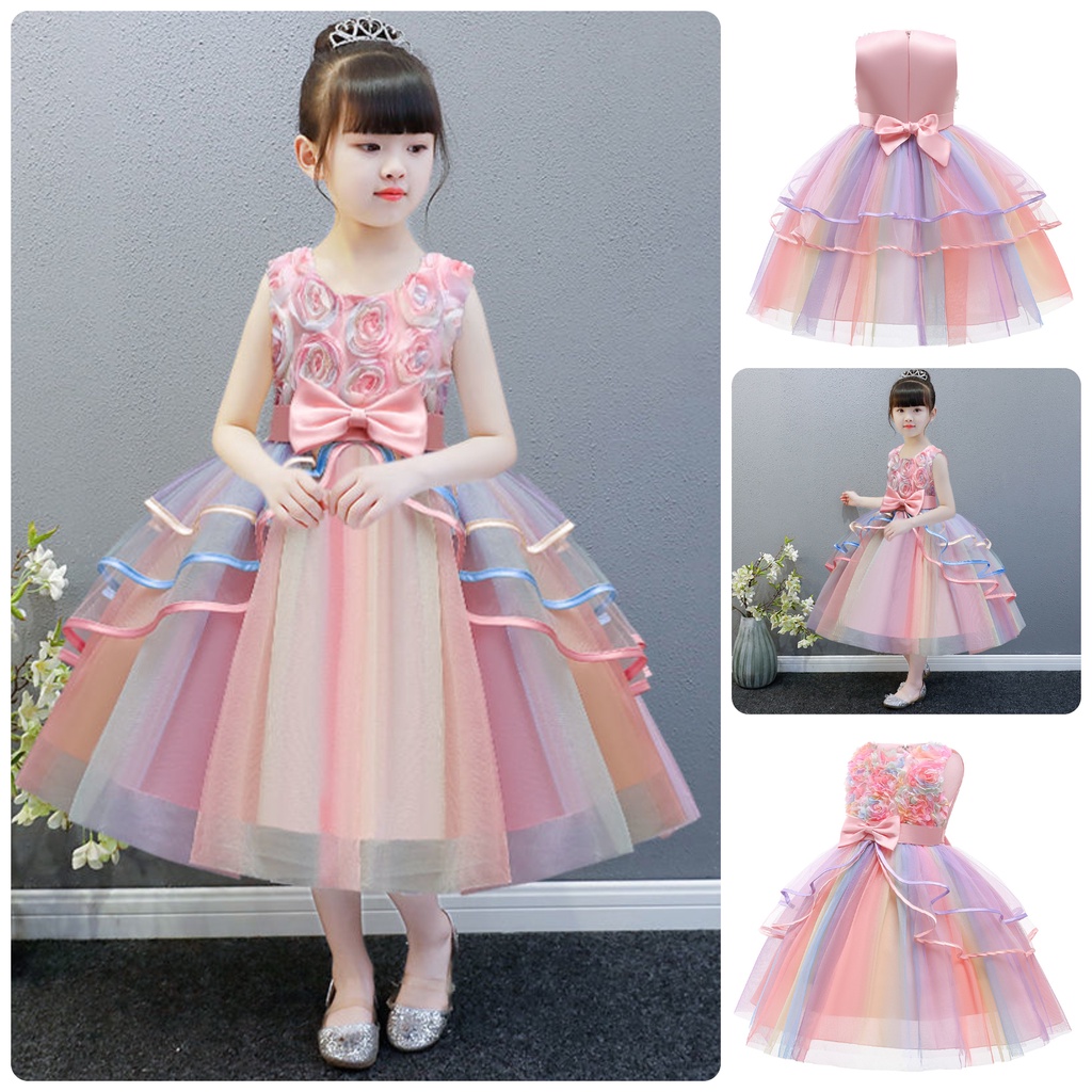 DC12 Size110-150 (13-35kg) Đầm công chúa cao cấp (Đầm voan xoè 3 tầng vải lụa dự tiệc đám cưới) hàng quảng châu