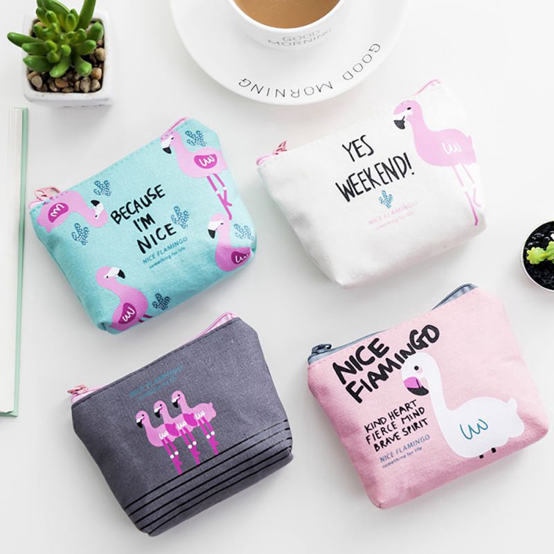 Túi đựng tiền đa năng họa tiết chim hồng hạc xinh xắn dành cho nữ | BigBuy360 - bigbuy360.vn