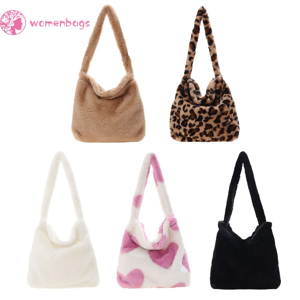 Túi Đeo Vai / Xách Tay Bằng Vải Bông Họa Tiết Da Báo / Trái Tim Thời Trang Thu Đông Tinh Tế Cho Nữ