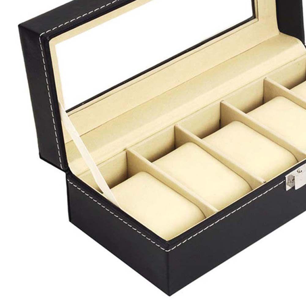 Hộp Đựng Đồng Hồ Bằng Da PU Màu Đen Hình Chữ Nhật Có Cửa Sổ Tiện Dụng Ốp