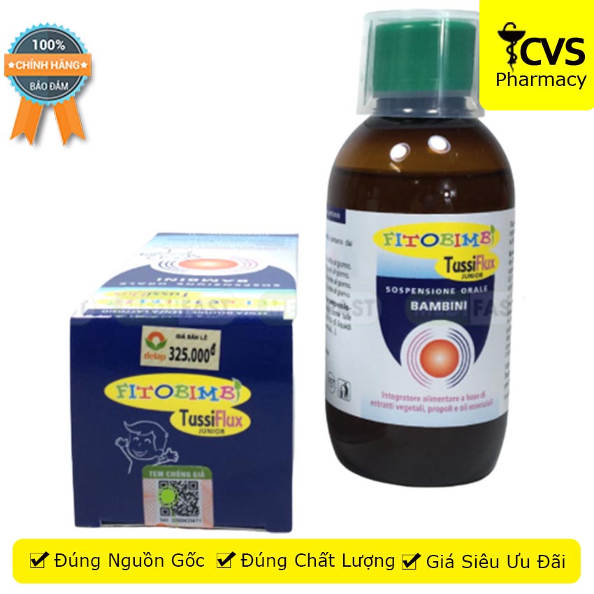 FITOBIMBI TUSSIFLUX JUNIOR hỗ trợ giúp giảm các triệu chứng ho, ho có đờm 200ml , Cvspharmacy