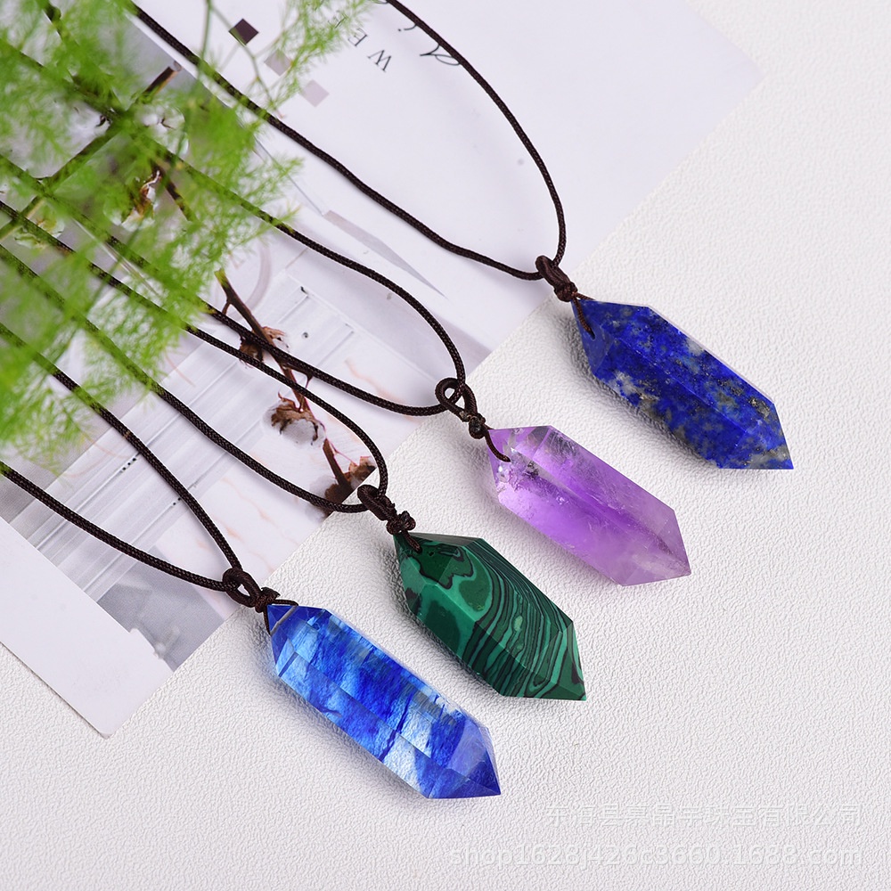 Vòng cổ Mặt Đá Thạch Anh Tự Nhiên Hình Lục Giác Thời Trang Cho Nữ
