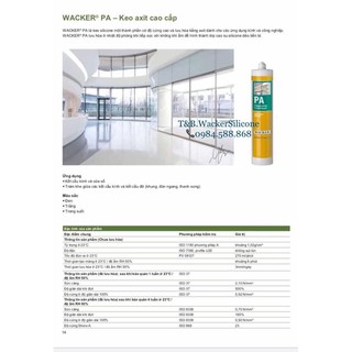 Keo Silicone Wacker PA (W300 - Silicone Axit khô nhanh)