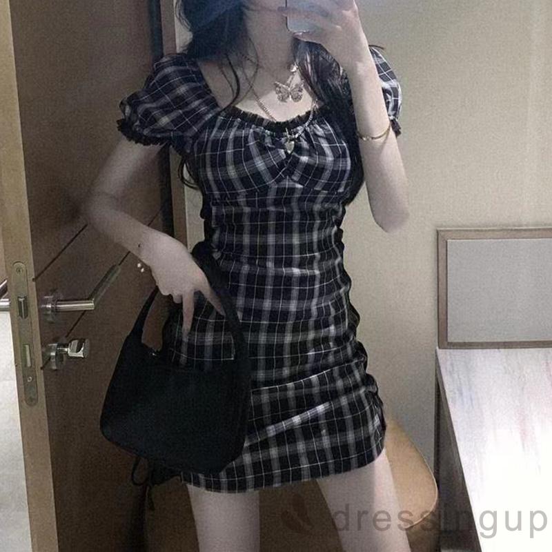 Đầm Chữ A Tay Phồng Họa Tiết Ca Rô Thời Trang Thanh Lịch Dành Cho Nữ | BigBuy360 - bigbuy360.vn