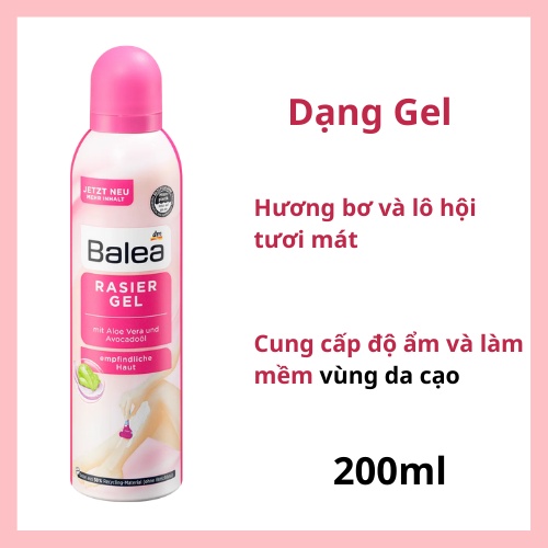 Bọt cạo lông Balea, Gel cạo lông Balea Đức toàn thân và bikini dành cho nữ