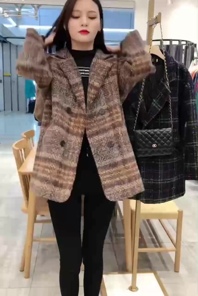 Áo dạ kẻ nâu tiểu thư sang chảnh hàng quảng châu siêu cấp,Áo vest dạ blazer hàn 2 lớp kẻ dáng rộng diện đông | BigBuy360 - bigbuy360.vn