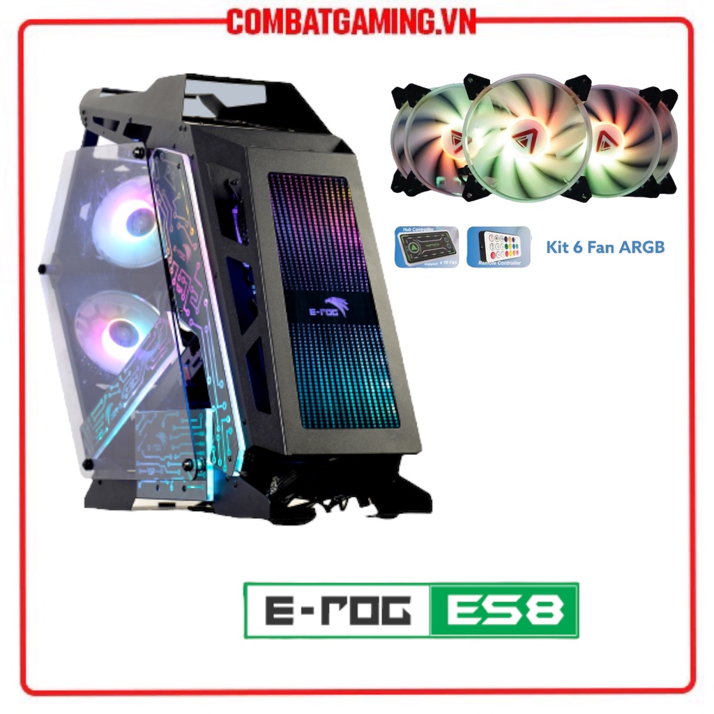 Vỏ Case VSP Esport Rog ES8 Gaming Black (Kèm bảng led và 6 fan ARGB)