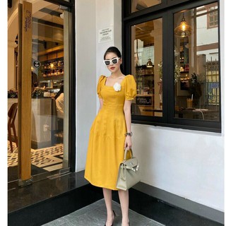 Đầm Nữ Thanh Lịch Họa Tiết Hoa Cài Trước Ngực, Thời Trang - Winchois