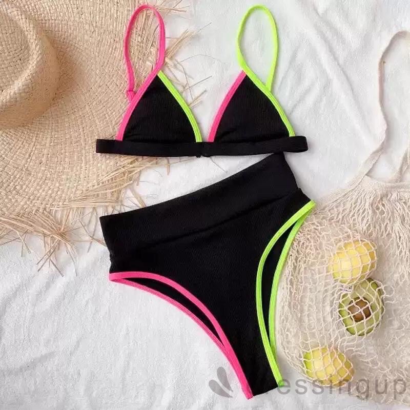 Bikini Viền Neon Xẻ Cao Tôn Dáng