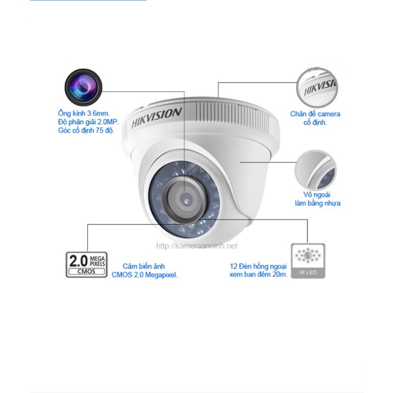 Camera HDTVI Dome Chuẩn 2MP Full HD HIKVISION DS-2CE56D0T-IRP Vỏ Nhựa, DS-2CE56D0T-IR Vỏ Sắt - Chính Hãng BH24TH | BigBuy360 - bigbuy360.vn