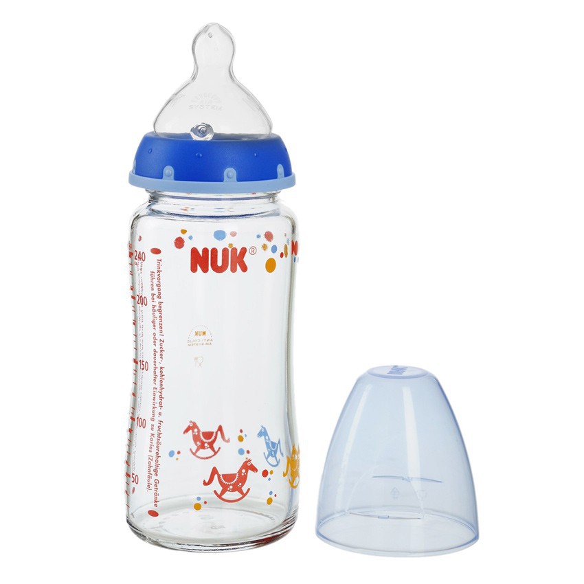 Bình sữa cổ rộng thủy tinh núm silicon 240ml (Hàng Đức)