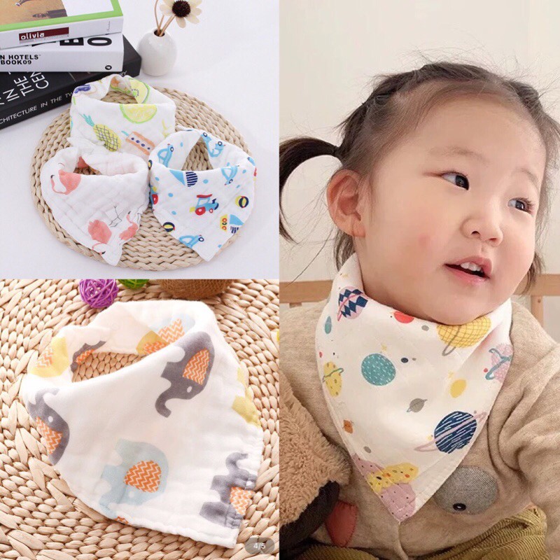 Nini_kids: khăn quàng cổ tam giác 8 lớp xô, khăn quàng cổ cotton, khăn cho bé