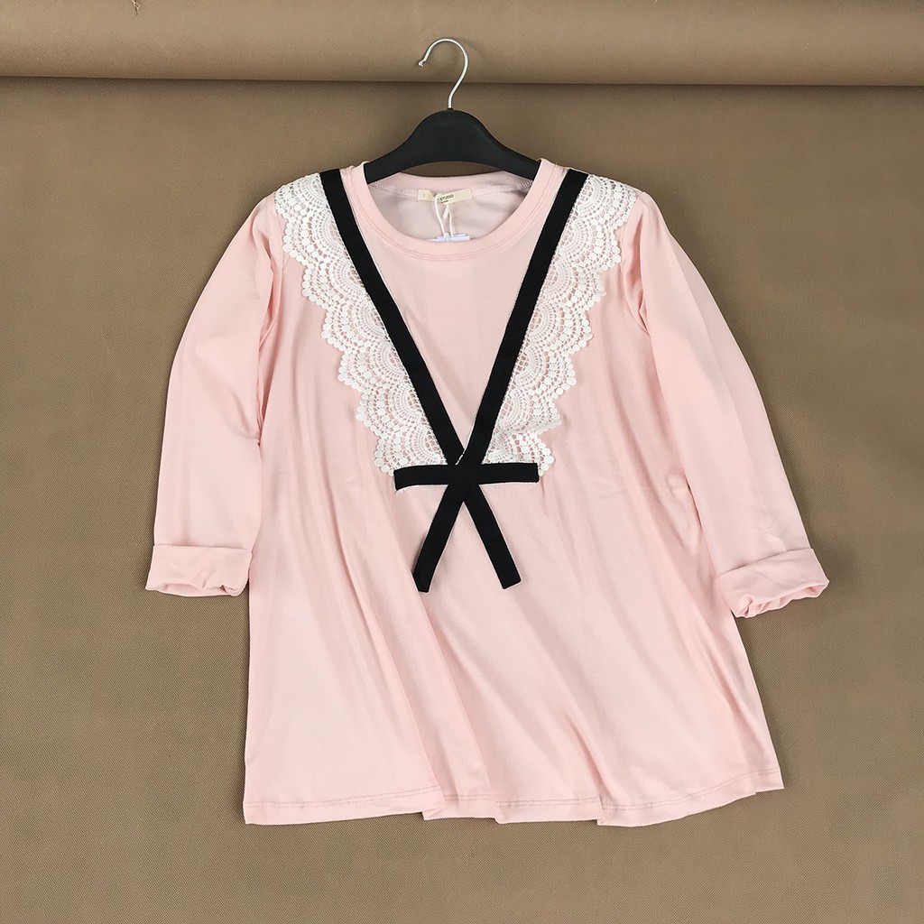 Áo bầu dài tay thu đông chất cotton zip phối ren