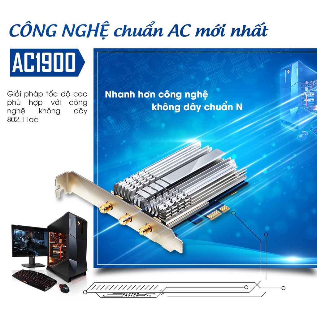 Card mạng Wi-Fi băng tần kép PCI-E AC1900 TOTOLINK A1900PE Dễ dàng cài đặt cho máy tính bàn Hàng chính hãng | BigBuy360 - bigbuy360.vn