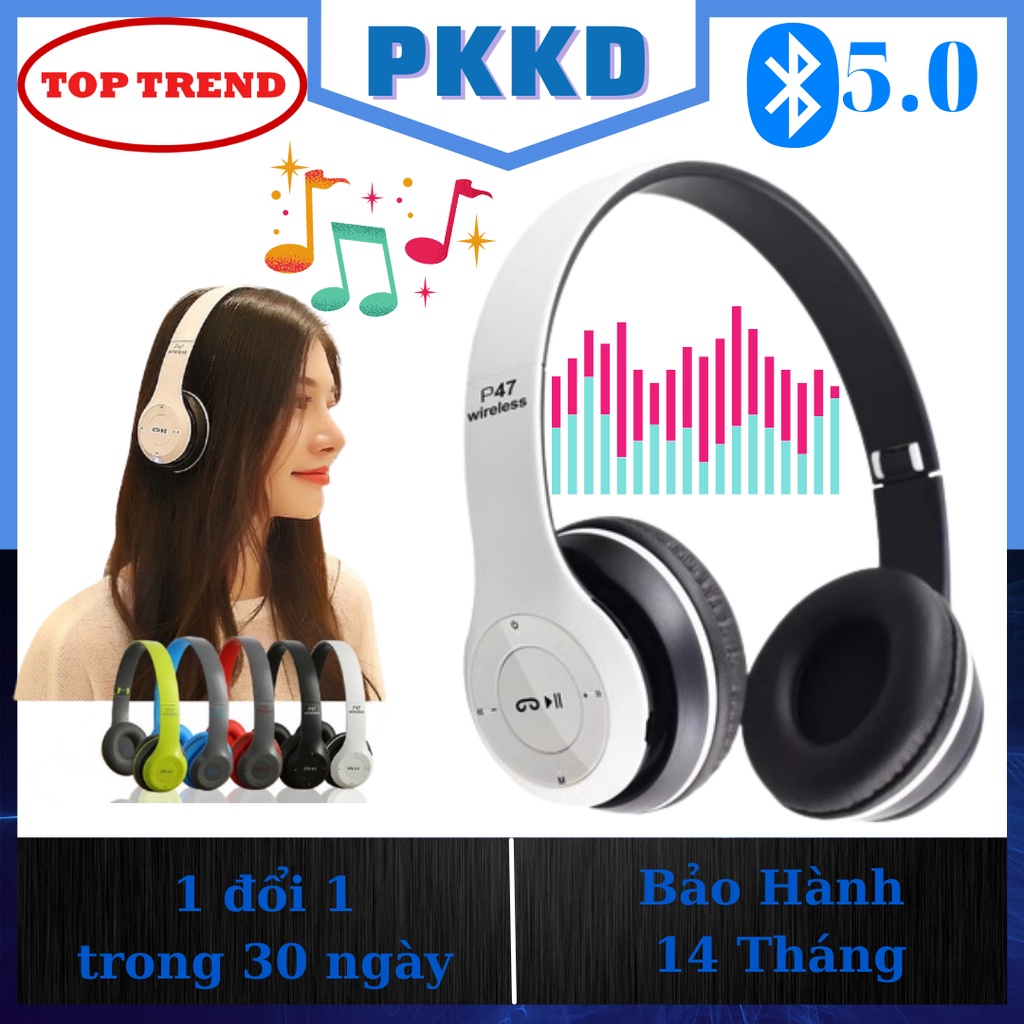 Tai Nghe Không Dây Kết Nối Bluetooth Bản Chụp Tai P47 Bán Chạy 2021, phù hợp với iphone,Samsung,Sony,Xiaomi, Máy Tính,Ip